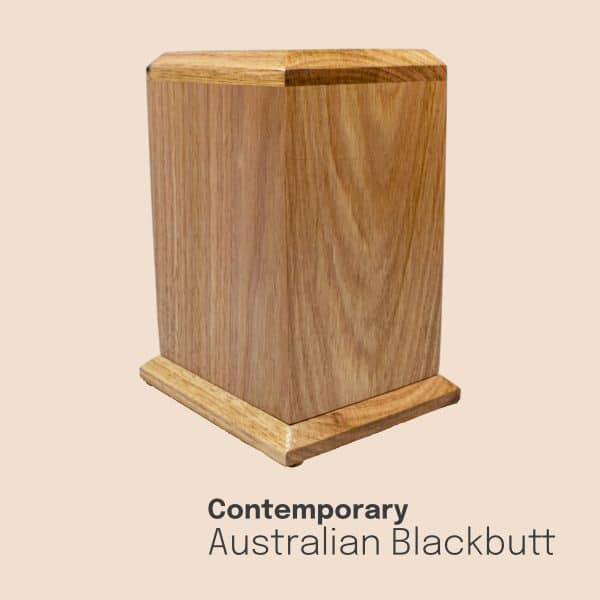 The modern Contemporary look of this timber cremation urn is highlighted by the vertical grain in this Australian native.