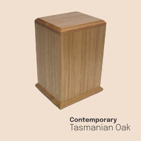 This Contemporary Funeral Urn features Tasmanian Oak, an Australian Native timber in a sleek, modern design.